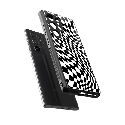 Trippy BW Checkers sleek samsung galaxy s25 ultra cover with tempered glass back and TPU edges