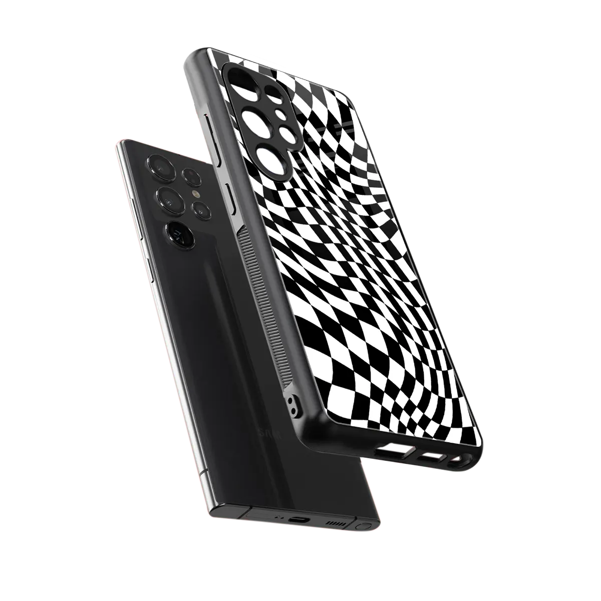 Trippy BW Checkers sleek samsung galaxy s26 ultra cover with tempered glass back and TPU edges