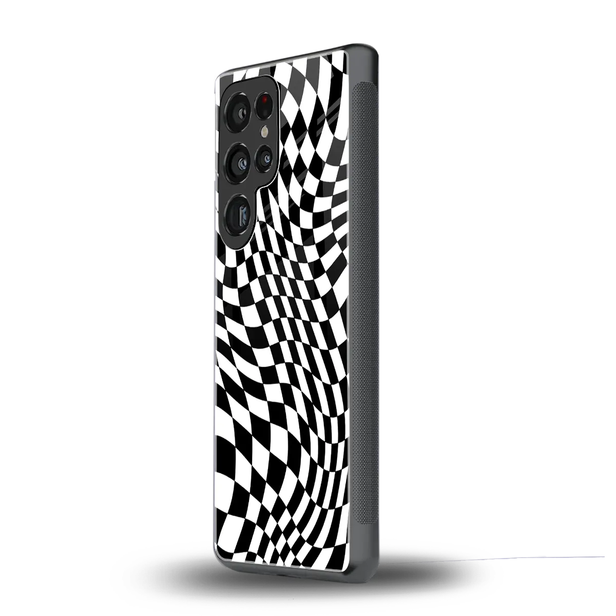 Trippy BW Checkers samsung galaxy s25 ultra mobile cover | shockproof glass phone case