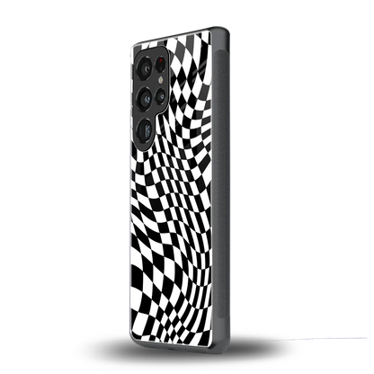 Trippy BW Checkers samsung galaxy s25 ultra mobile cover | shockproof glass phone case