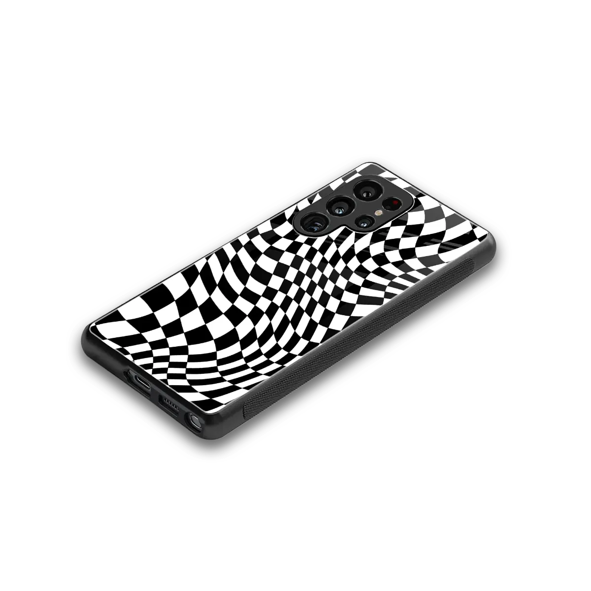 Trippy BW Checkers stylish phone case for samsung galaxy s25 ultra | glossy glass and slim fit