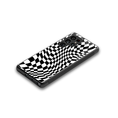 Trippy BW Checkers stylish phone case for samsung galaxy s25 ultra | glossy glass and slim fit