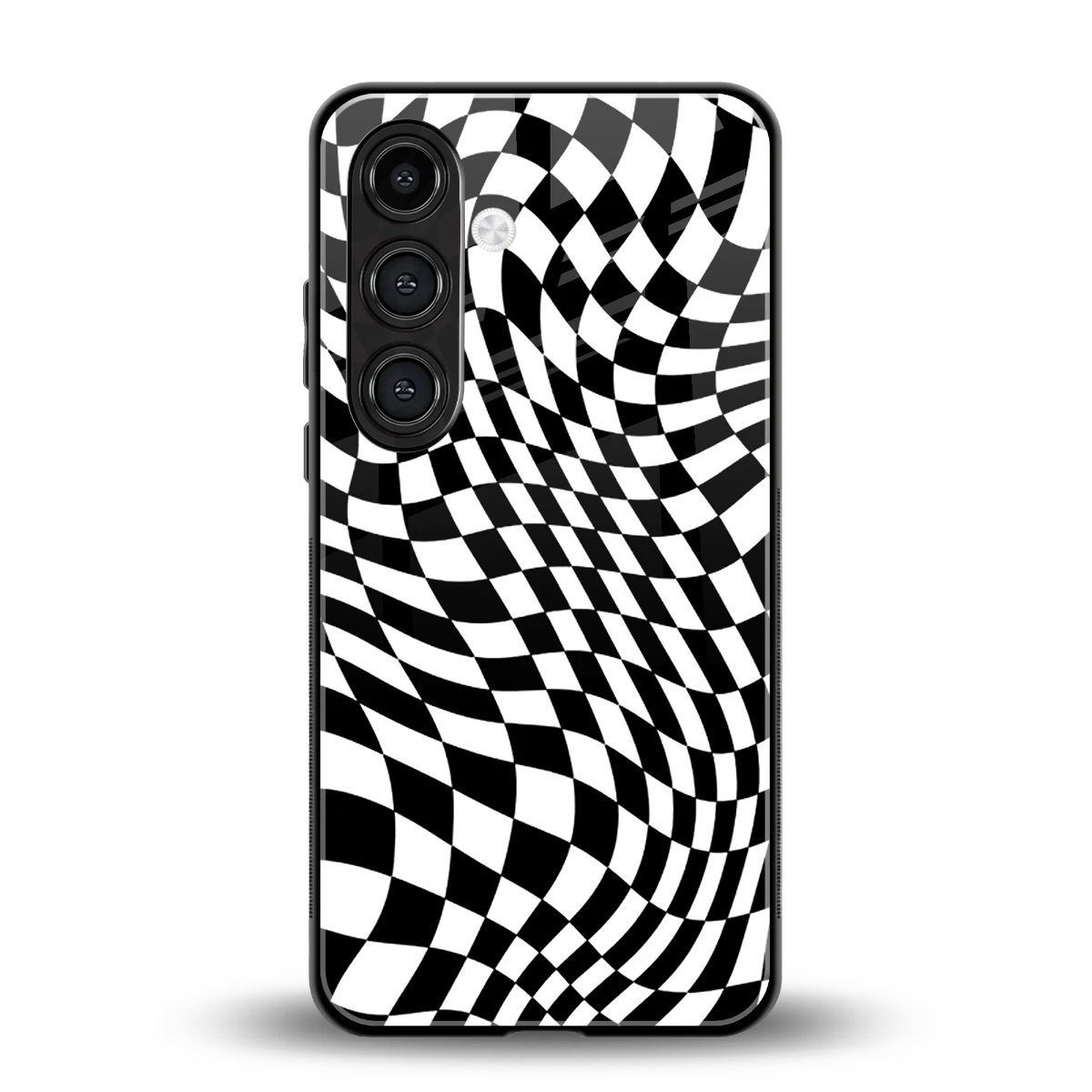 Trippy BW Checkers back phone cover | glass case for samsung galaxy s25 fe