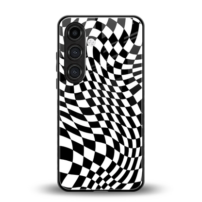 Trippy BW Checkers back phone cover | glass case for samsung galaxy s25 fe