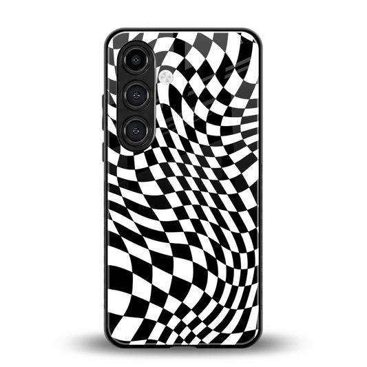 Trippy BW Checkers back phone cover | glass case for samsung galaxy s25 fe