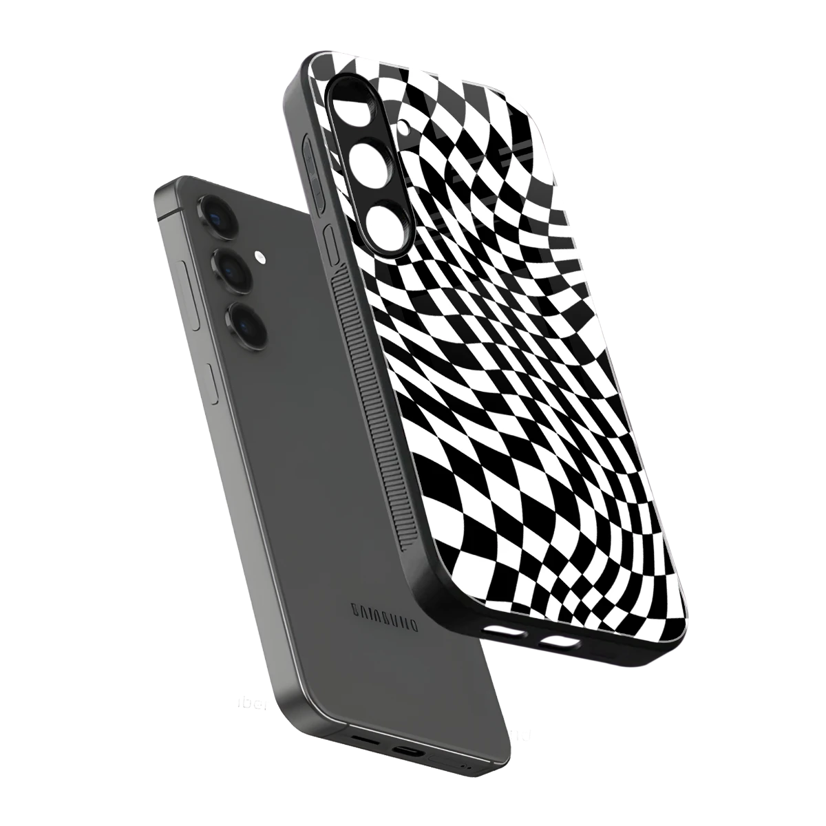 Trippy BW Checkers sleek samsung galaxy s24 cover with tempered glass back and TPU edges