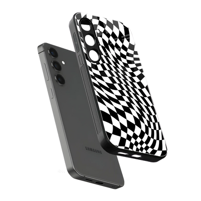 Trippy BW Checkers sleek samsung galaxy s24 cover with tempered glass back and TPU edges