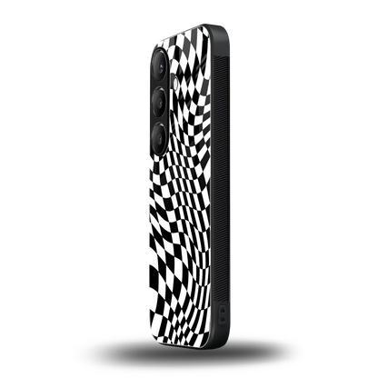 Trippy BW Checkers samsung galaxy s24 mobile cover | shockproof glass phone case