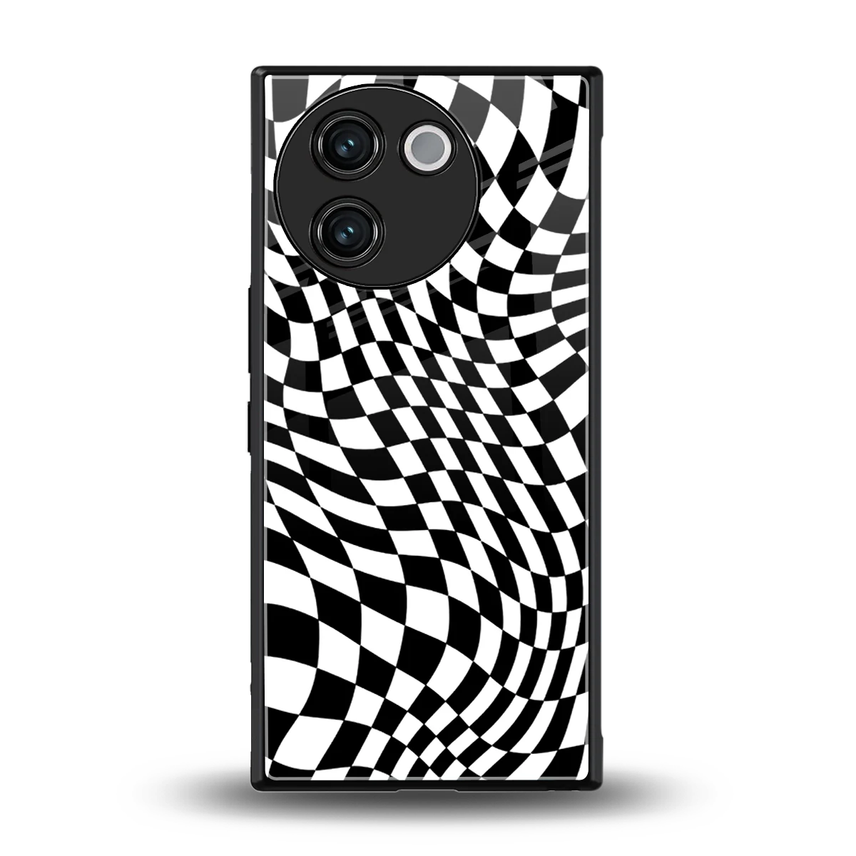 Trippy BW Checkers back phone cover | glass case for vivo v30e