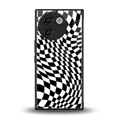 Trippy BW Checkers back phone cover | glass case for vivo v30e