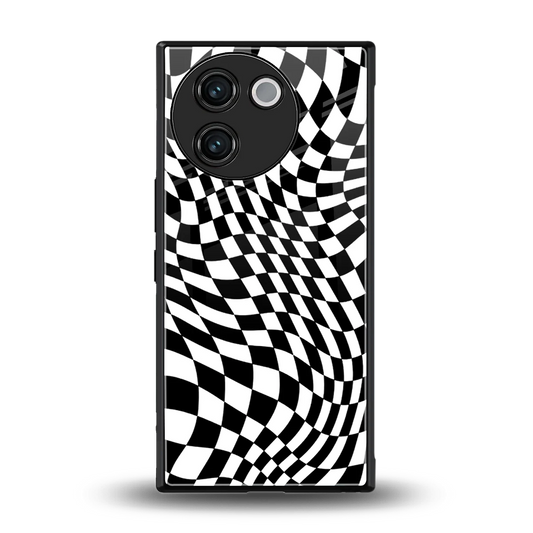 Trippy BW Checkers back phone cover | glass case for vivo v30e