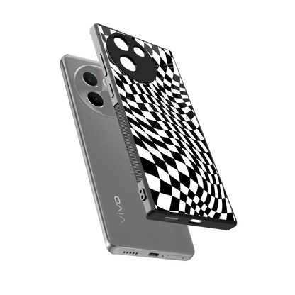 Trippy BW Checkers sleek vivo v30e cover with tempered glass back and TPU edges