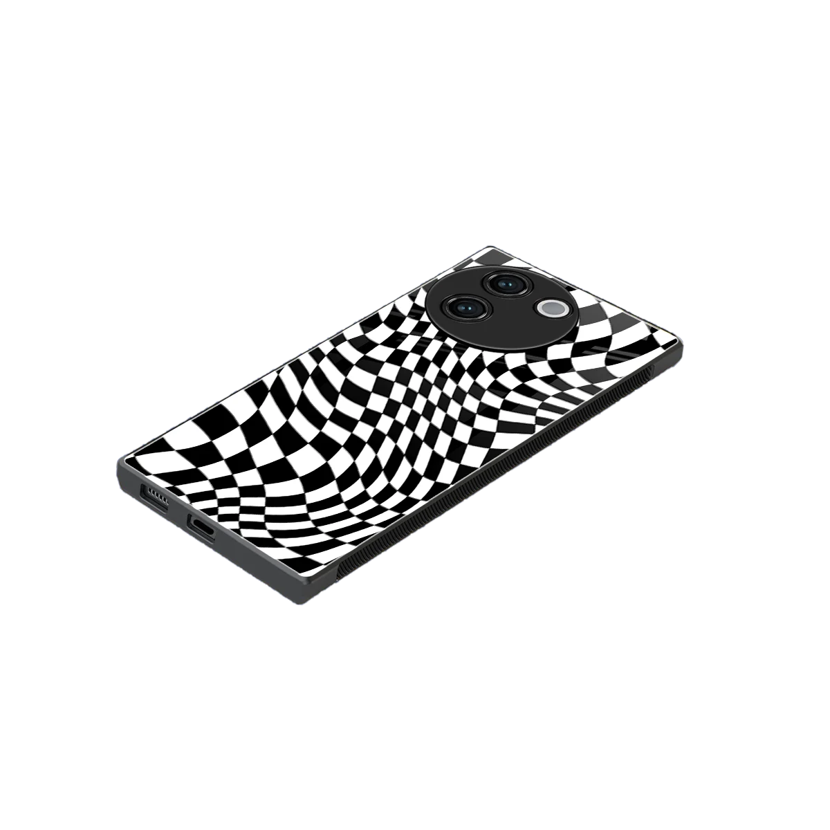 Trippy BW Checkers stylish phone case for vivo v30e | glossy glass and slim fit