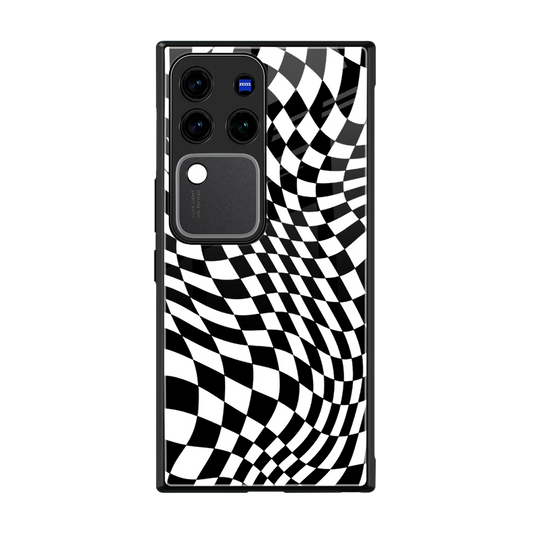 Trippy BW Checkers back phone cover | glass case forvivo v30 pro