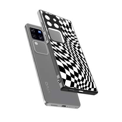 Trippy BW Checkers sleekvivo v30 pro cover with tempered glass back and TPU edges