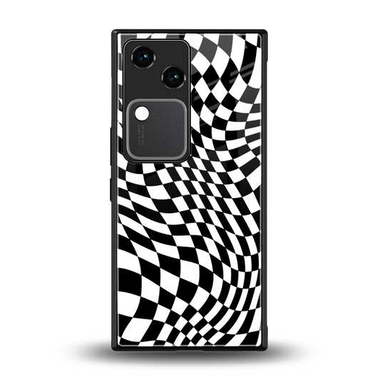 Trippy BW Checkers back phone cover | glass case for vivo v30