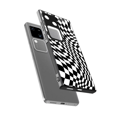 Trippy BW Checkers sleek vivo v30 cover with tempered glass back and TPU edges