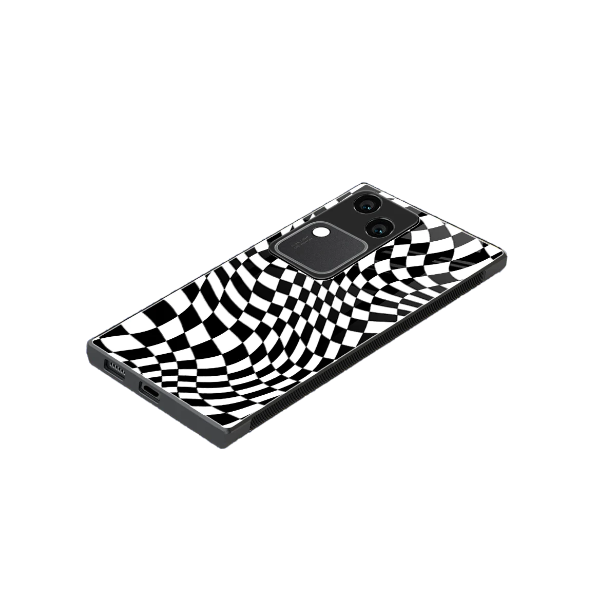 Trippy BW Checkers stylish phone case for vivo v30 | glossy glass and slim fit