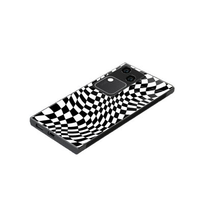 Trippy BW Checkers stylish phone case for vivo v30 | glossy glass and slim fit