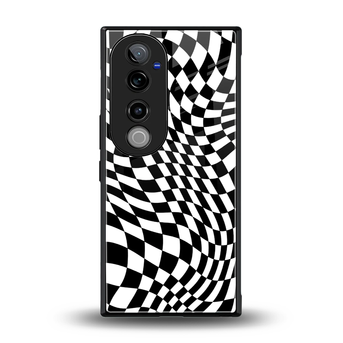 Trippy BW Checkers back phone cover | glass case for vivo v40 pro