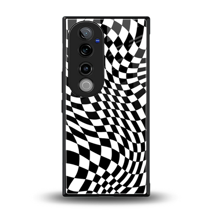Trippy BW Checkers back phone cover | glass case for vivo v40 pro