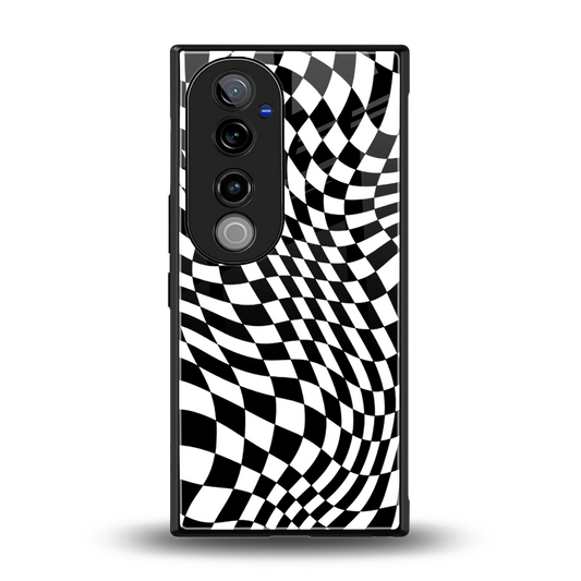 Trippy BW Checkers back phone cover | glass case for vivo v40 pro
