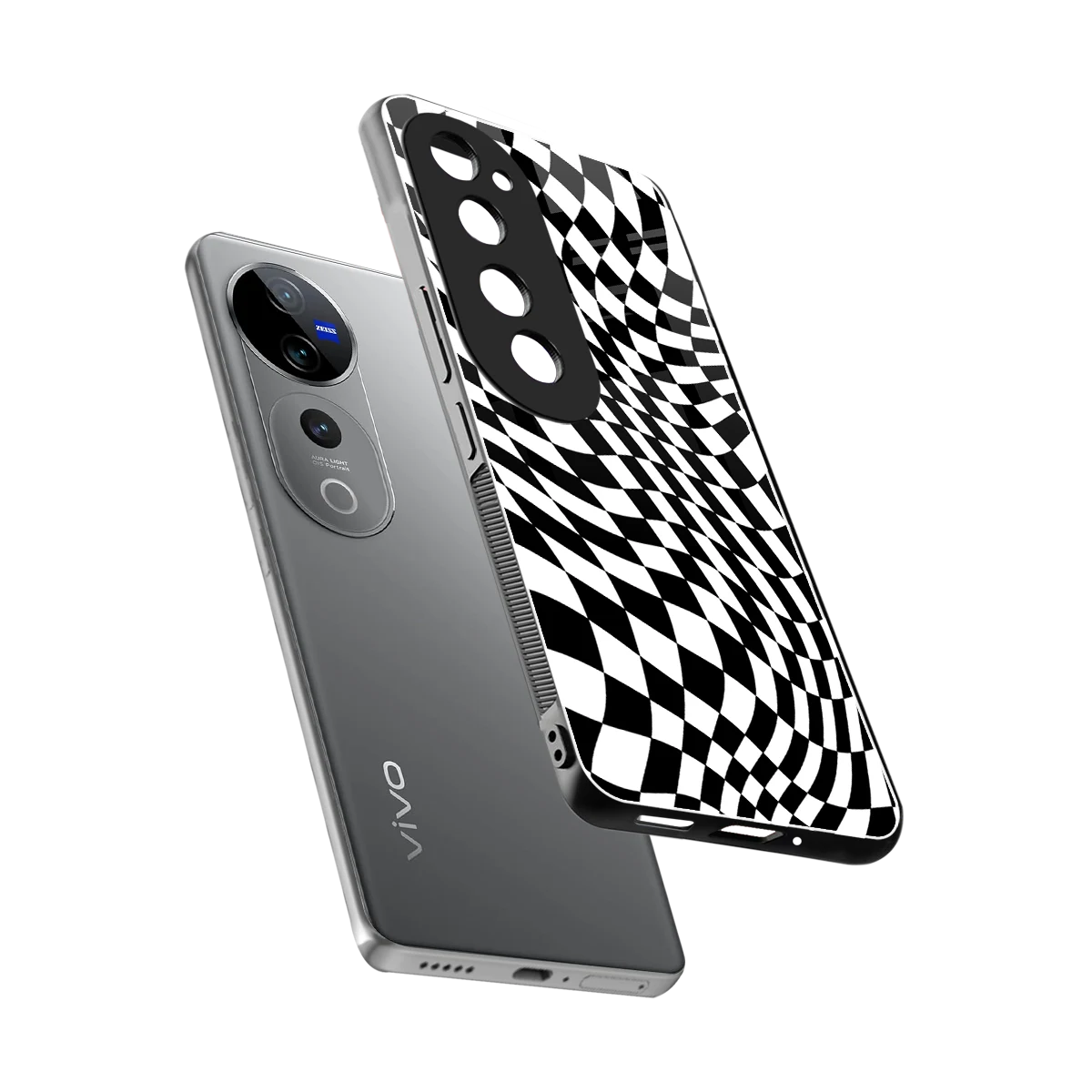Trippy BW Checkers sleek vivo v40 pro cover with tempered glass back and TPU edges
