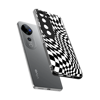 Trippy BW Checkers sleek vivo v40 pro cover with tempered glass back and TPU edges