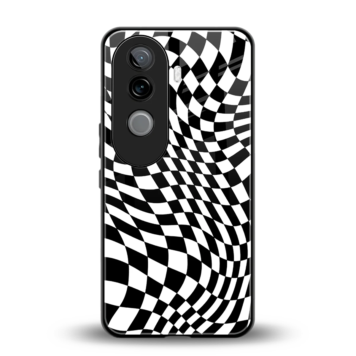 Trippy BW Checkers back phone cover | glass case for vivo v40e