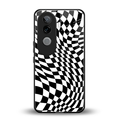 Trippy BW Checkers back phone cover | glass case for vivo v40e