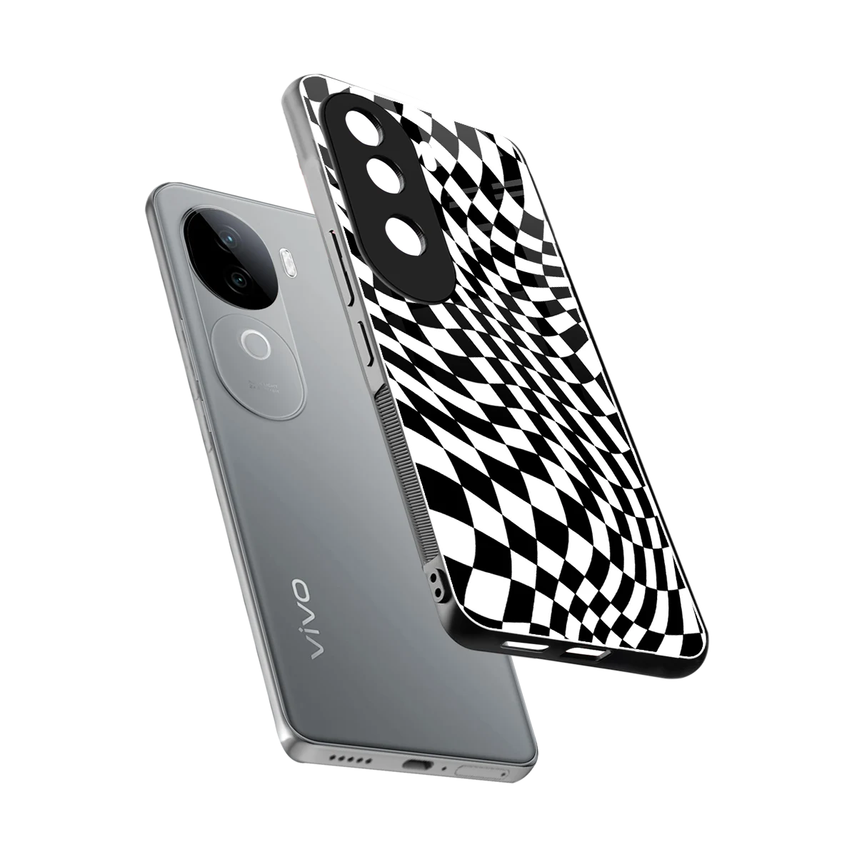 Trippy BW Checkers sleek vivo v40e cover with tempered glass back and TPU edges
