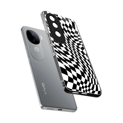 Trippy BW Checkers sleek vivo v40e cover with tempered glass back and TPU edges