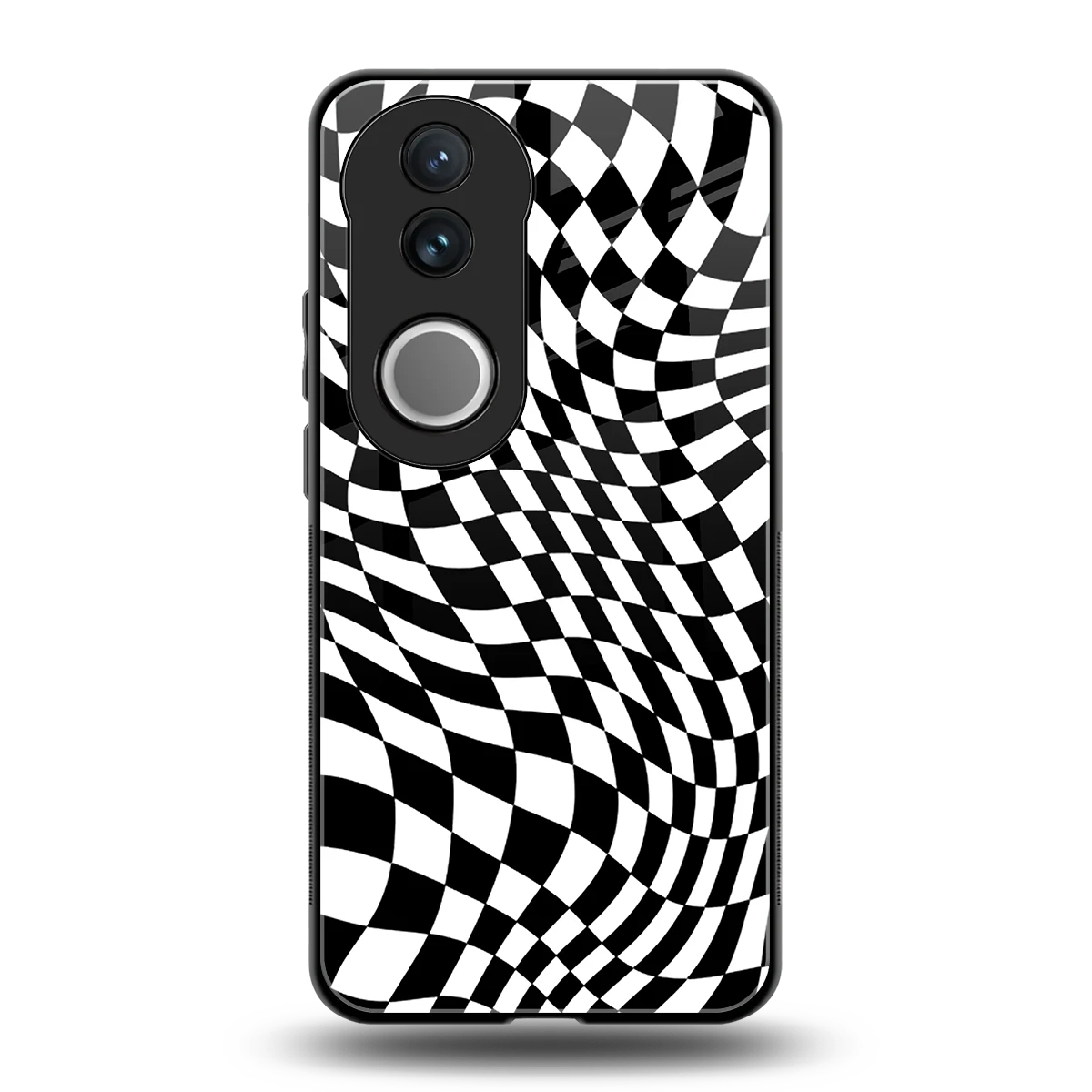 Trippy BW Checkers back phone cover | glass case for vivo v50