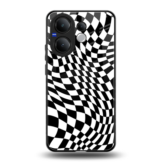 Trippy BW Checkers back phone cover | glass case for vivo v60