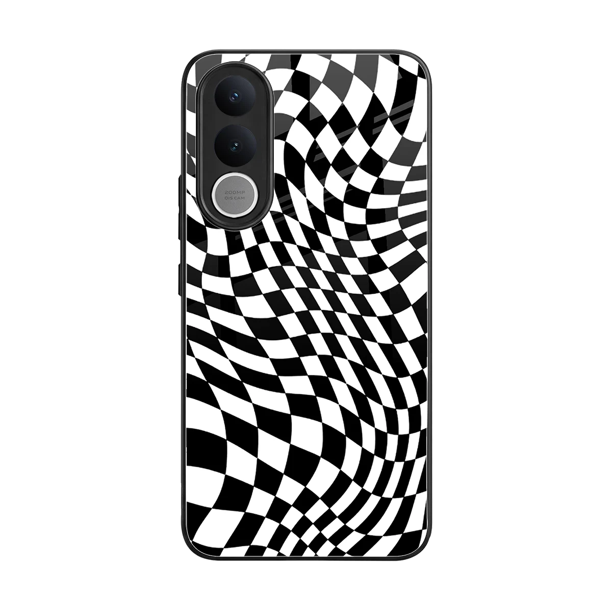 Trippy BW Checkers back phone cover | glass case for vivo v70 fe