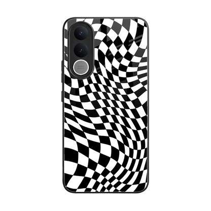 Trippy BW Checkers back phone cover | glass case for vivo v70 fe