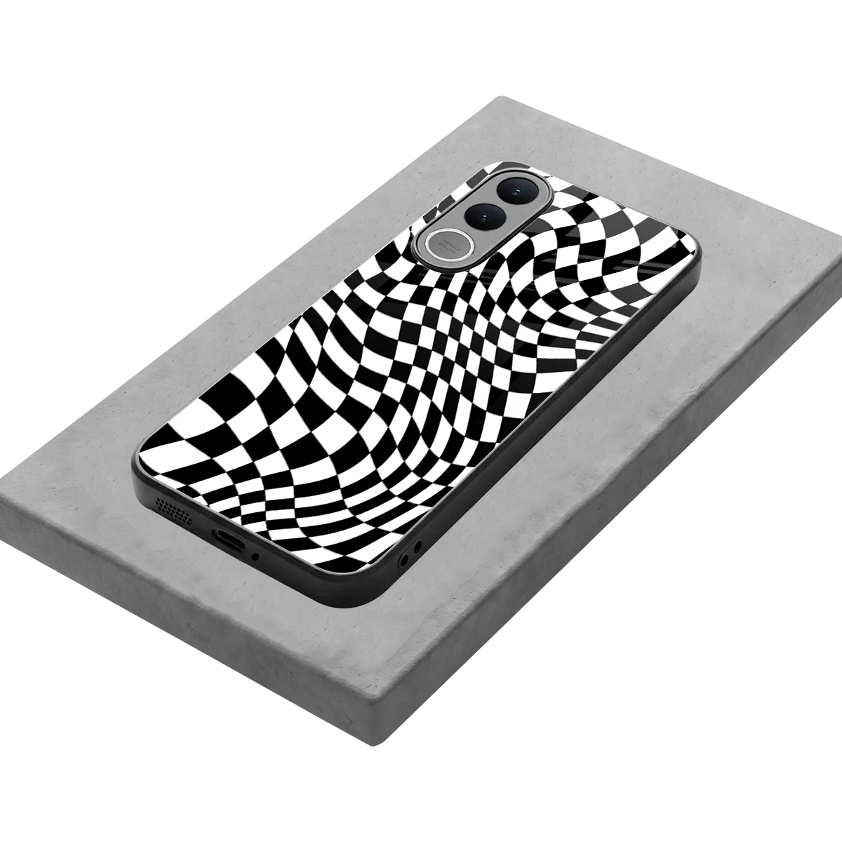 Trippy BW Checkers stylish phone case for vivo v70 fe | glossy glass and slim fit
