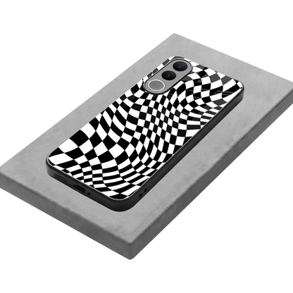 Trippy BW Checkers stylish phone case for vivo v70 fe | glossy glass and slim fit