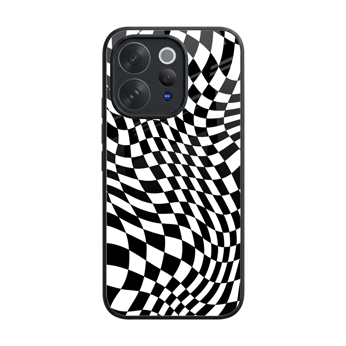 Trippy BW Checkers back phone cover | glass case for vivo v70 elite