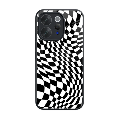 Trippy BW Checkers back phone cover | glass case for vivo v70 elite