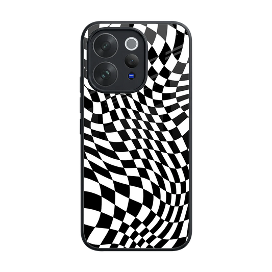 Trippy BW Checkers back phone cover | glass case for vivo v70 elite