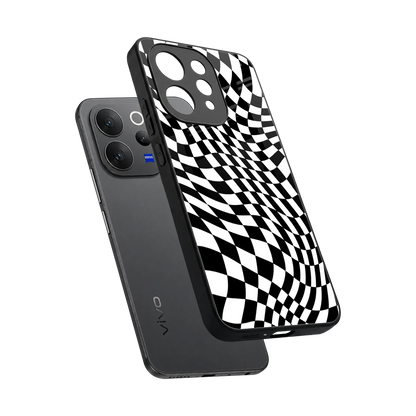 Trippy BW Checkers sleek vivo v70 elite cover with tempered glass back and TPU edges