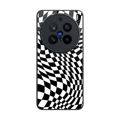 Trippy BW Checkers back phone cover | glass case for vivo x200 pro