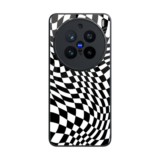 Trippy BW Checkers back phone cover | glass case for vivo x200 pro