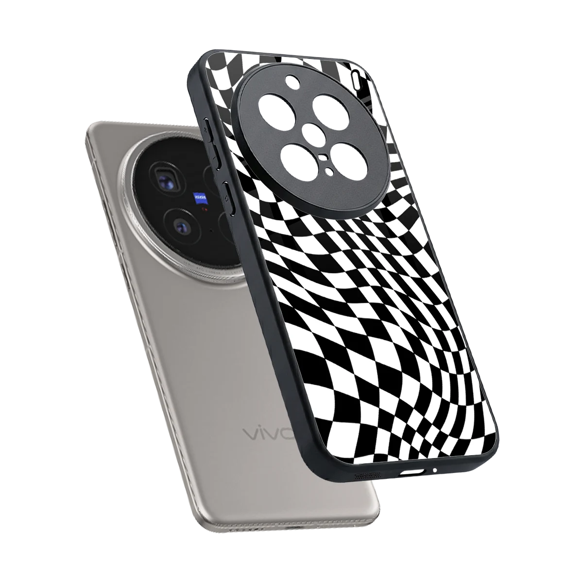 Trippy BW Checkers sleek vivo x200 pro cover with tempered glass back and TPU edges