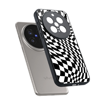 Trippy BW Checkers sleek vivo x200 pro cover with tempered glass back and TPU edges