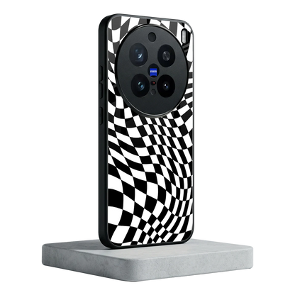 Trippy BW Checkers vivo x200 pro mobile cover | shockproof glass phone case