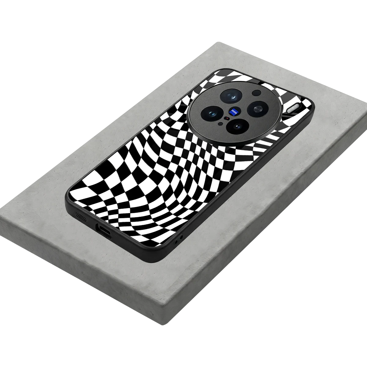 Trippy BW Checkers stylish phone case for vivo x200 pro | glossy glass and slim fit