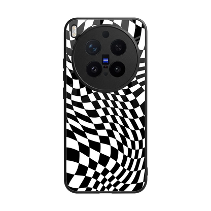 Trippy BW Checkers back phone cover | glass case for vivo x300 pro