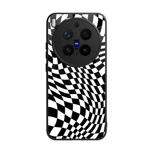 Trippy BW Checkers back phone cover | glass case for vivo x300 pro